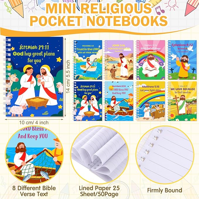 Crtiin Easter 48 Pcs Include 24 Bible Verse Notepad 24 Pencils Kids Christian Church Gifts Students Classroom Award Religious Notebook Bible Pencils Prayer Pocket School(Colorful Cross 2,Eclectic)