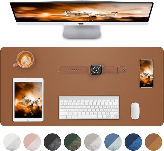 Leather Desk Pad Blotter,Mouse Pad,Office Desk Mat, Non-Slip PU Leather Desk mat,Large Desk mat,Waterproof Keyboard mat for Office/Home/Decor (Brown,31.5" x 15.7")