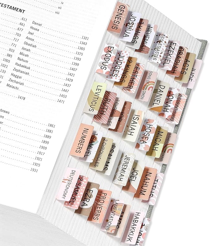 Bible Tabs for Women & Men, Laminated Bible Tabs for Study Bible, Large Print Neutral Bible Tabs for Easy Navigation, Bible Index Tabs, 66 Tabs Old & New Testament, Extra 9 Blank Tabs - Cappuccino