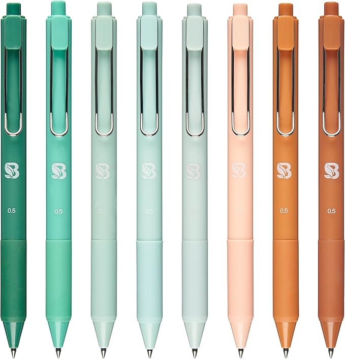BLIEVE - Colored Gel Pens With Cool Matte Finish, Aesthetic and Cute Pens With Smooth Writing For Journaling And Bible Note Taking No Bleed Through, Cute School Supplies 8 Pack (Black Ink)