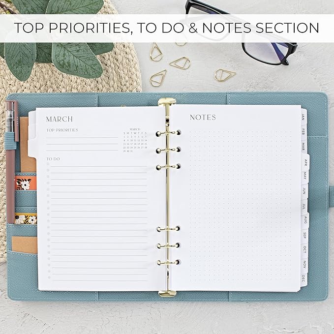 Beautiful 2026-2027 Monthly Planner Inserts for 6 Ring Binders – Durable A5 Paper Refill Set 5.7" x 8.3" - Refills Incl. Tabs & Yearly, Monthly Calendar Spreads - From December 2025 - December 2027