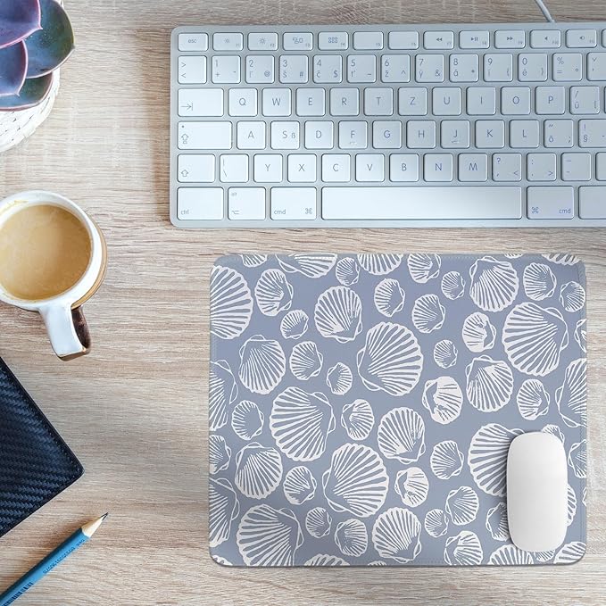 Seashell Mouse Pad,Coastal Beach Mouse Pad,Ocean Beach Seashell Desk Mat,Girly Summer Coastal Mouse Pads for Beachy Room Dorm Home Office Desktop Decor,11.8x9.8 Inch