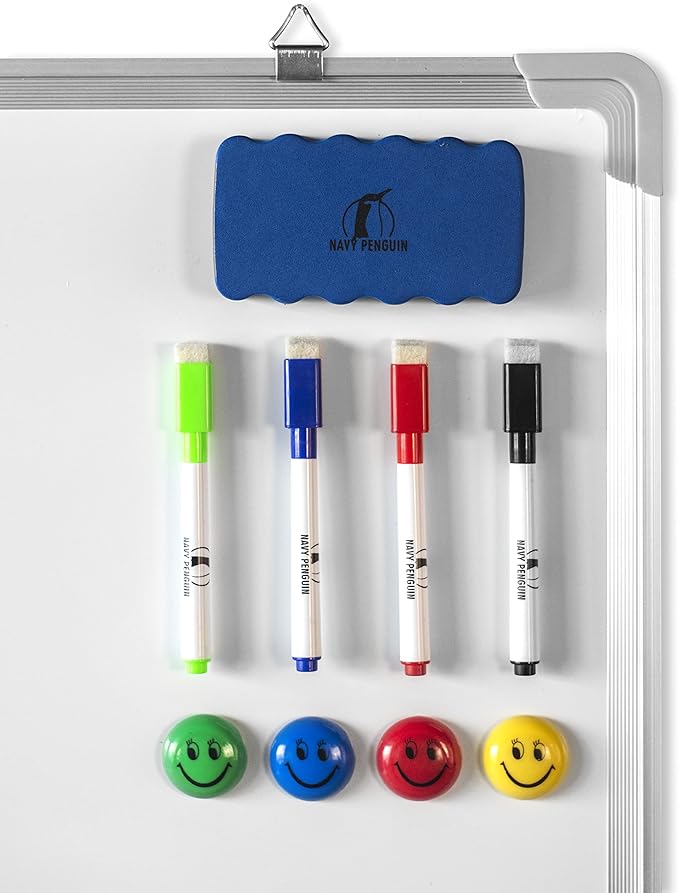 Whiteboard Set - Dry Erase Board 24 x 18 in with 1 Magnetic Dry Eraser, 4 Drywipe Markers and 4 Magnets - Small White Hanging Message Scoreboard for Home and Office (24x18 in)