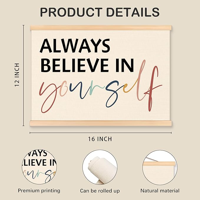 ROXMART Boho Mental Health Poster Hanger Frame, Inspirational Motivational Wall Decor, Always Believe in Yourself Positive Wall Art Prints Decor for Therapy Office Classroom, 12x16 Inch