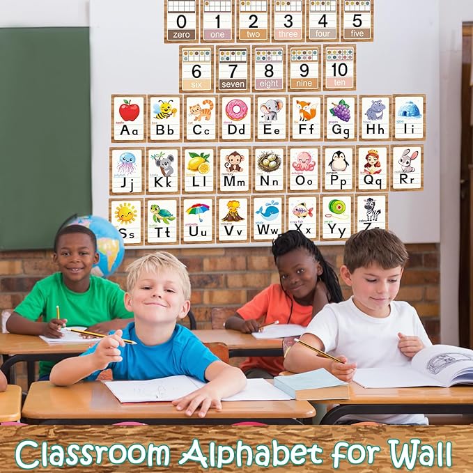 Alphabet Letters for Wall - ABC Alphabet Poster Classroom Wall Alphabet Alphabet Wall Chart Kindergarten Elementary Classroom Wall Decor Daycare Homeschool Supplies (Brown)