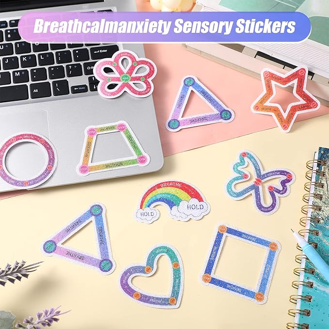 Crtiin 80 Pcs Anxiety Sensory Stickers with Inspirational Quotes Calm Textured Relief Mental Health Stickers Office Adhesive Sensory Tape Anti Stress for Adults(Shaped)