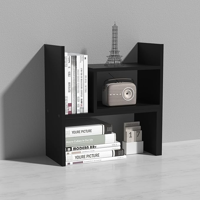 MASAKA B&W - Kawaii Storage Desktop Organizer for Your Desk Space, Double H Plants Display Shelf, Home Office Storage Rack Adjustable Stackable for Office, Dormitory (Black*02)