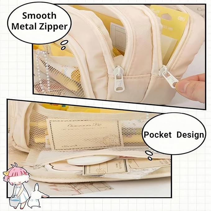 Big Capacity Pencil Case 3 Compartments Large Pencil Pouch Pen Bag Pencil Box Holder Organizer Simple Storage Aesthetic Stationery Cosmetic for Adults Men Women Office Essentials (Light Blue)