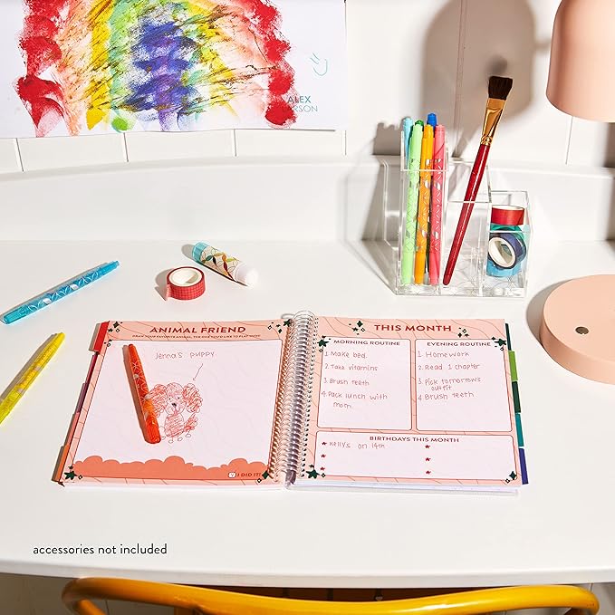 Erin Condren 7'' x 9'' Plastic Spiral In a Daze Undated Kid's Planner - Calendars, Reading Logs, Stickers, and Creative Planner & Activity Book for Kids by Erin Condren
