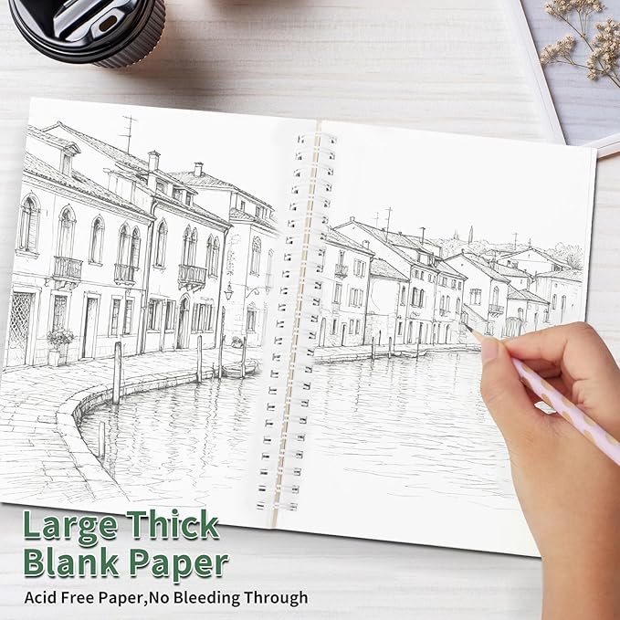 2Pcs Blank Spiral Notebook,Inspirational Gifts A5 Hardcover Sketch Book,Art Sketchbook for Drawing, Unlined, Plain Sketch Book for Women Men Work Writing,160 Pages (2, Blank Page Dark Blue)