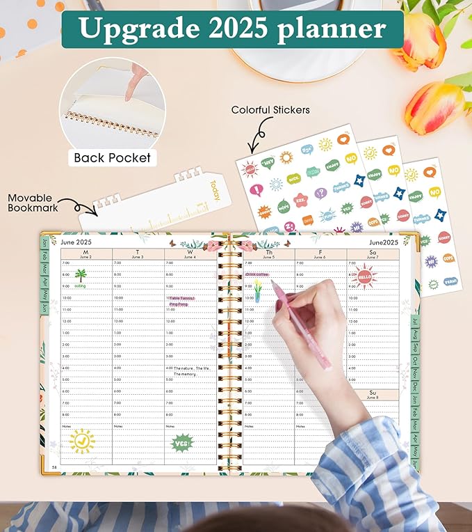 2026 Appointment Book, Hardcover Planner 12 Months Weekly and Monthly (January 2026 - December 2026), 8.5"x11" Daily Hourly Planner 60-Minute time Slots, Spiral Calendar Schedule Book for Work School Teacher Student, Orange Floral
