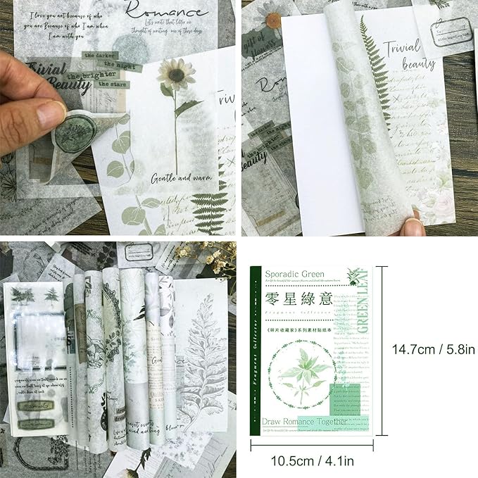 Vintage Washi Stickers for Journaling, 40 Sheets Ephemera Sticker Book for Adults 180pcs Aesthetic Botanical Scrapbook Stickers and 20 Sheets Adhesive Scrapbooking Paper for Junk Journal Supplies