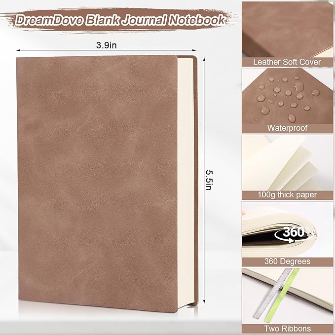 Thick Blank Journal Notebook 400 Pages 3.9 × 5.5 No Lines Soft Leather Pocket Blank Notebook for Women Drawing Book Memo Writing Sketch Diary Notebook Upgrade Page (khaki)