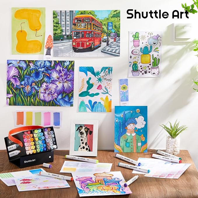 Shuttle Art 51 Colors Alcohol Markers, 50 Colors Dual Tip Art Marker Set Plus 1 Colorless Blender with Marker Case Perfect for Illustration Students Adult Coloring Sketching (Pack of 2)