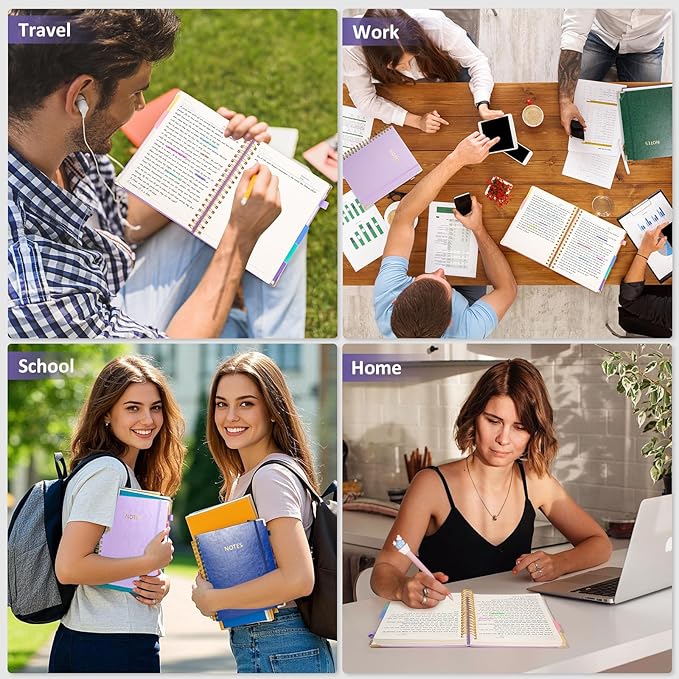 Hardcover Spiral Notebook Journal with Removable PVC Dividers - 8'' x 10'' Large 300 Pages B5 Hardcover Leather Lined Journal Notebook with Tab for Work Note Taking Office Home School Supplies, Purple