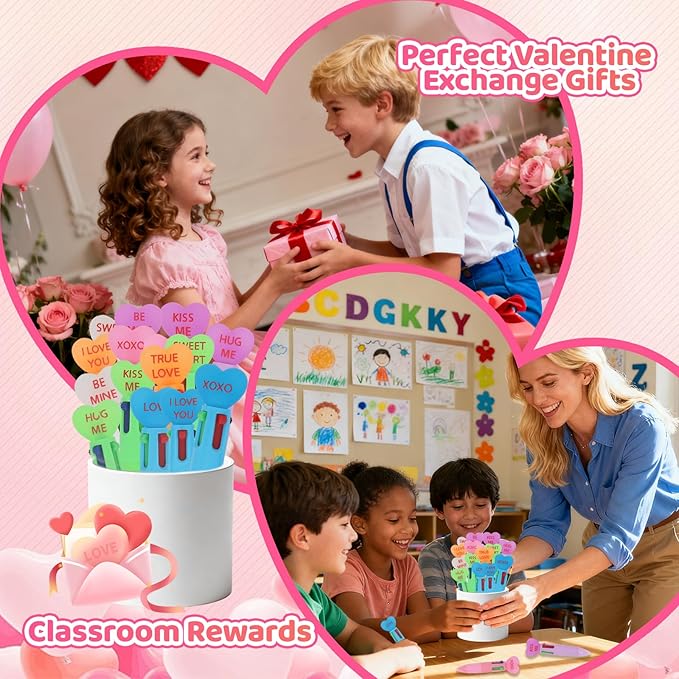 Valentine's Day Pens Mini Multicolor Pens in One 4-in-1 Cute Heart Pen Bulk for Party Favors Fun Kawaii Cool Ballpoint Pen for Birthday Valentines Classroom Gifts (Valentine, 24)