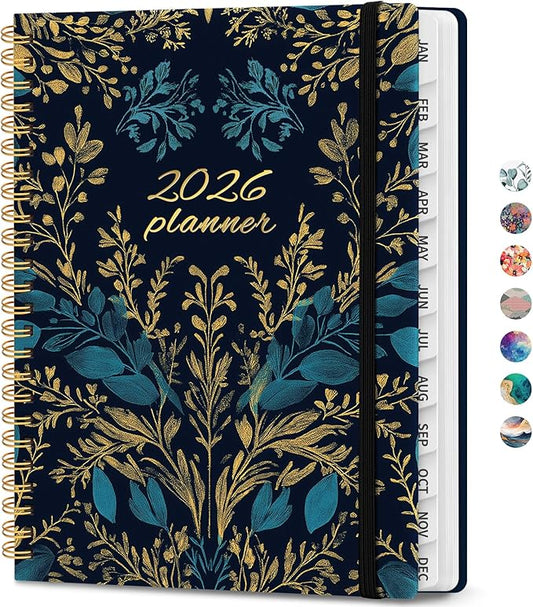 2026 Planner, Weekly and Monthly Calendar Planner Book, January 2026 - December 2026, Hardcover Spiral Planner with Monthly Tabs, Notes Pages, Perfect for Women & Men, A5 (6.4" x 8.5") - Midnight