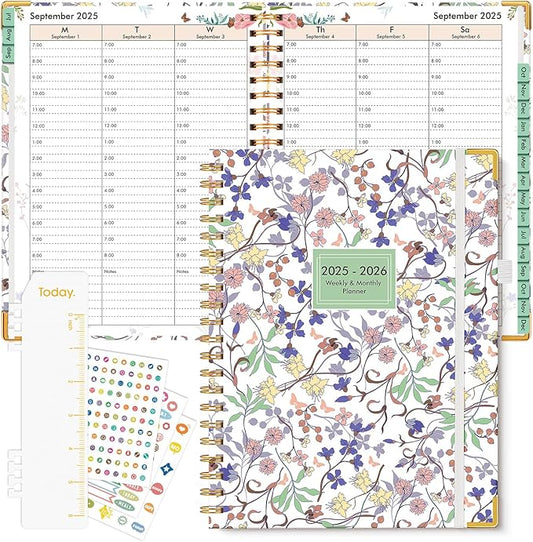 2026 Appointment Book, Hardcover Planner 12 Months Weekly and Monthly (January 2026 - December 2026), 8.5"x11" Daily Hourly Planner 60-Minute time Slots, Spiral Calendar Schedule Book for Work School Teacher Student, Purple Floral