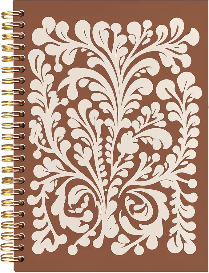 BearCake Aesthetic Spiral Notebook Journal For Women,Floral Notebook,Notebooks for Work Note Taking,Boho journal,Notebook,Brown pure pattern College Writing Notebook for Gifts,Spiral Notebook 5.5x8.3