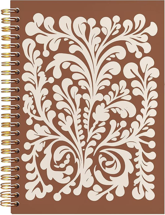 BearCake Aesthetic Spiral Notebook Journal For Women,Floral Notebook,Notebooks for Work Note Taking,Boho journal,Notebook,Brown pure pattern College Writing Notebook for Gifts,Spiral Notebook 5.5x8.3