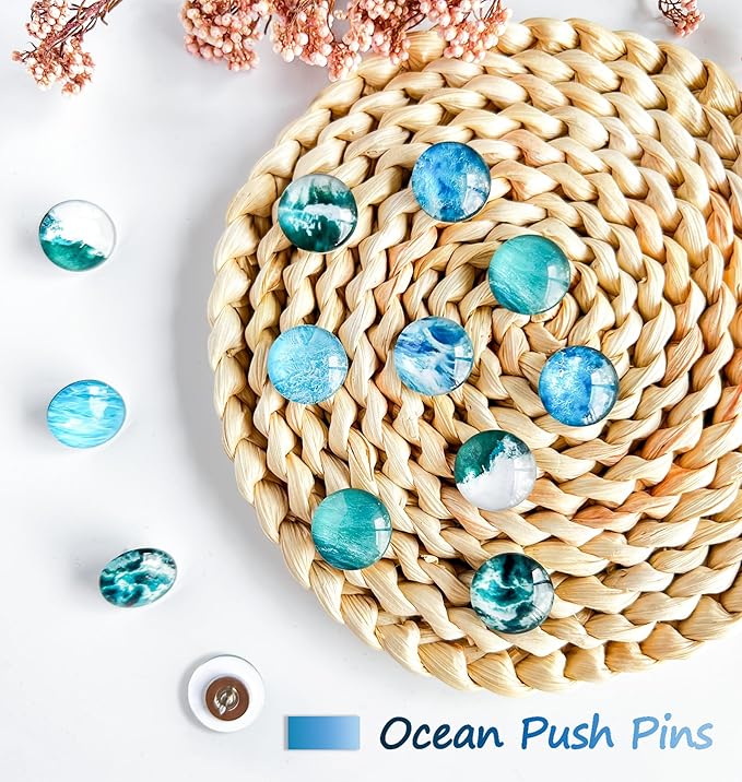 Ocean Decorative Push Pins, Thumb Tacks for Bulletin Board, Bulletin Board Decorations,Photos Wall Maps,Cute Thumbtack for Desk Accessories,Classroom Decor, Office Decor and Home(Ocean-24)