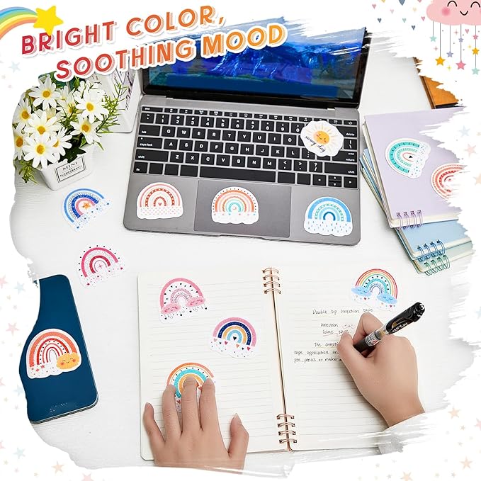 36 Pcs Anxiety Sensory Stickers Strips Adhesive Textured Mental Health Calm Stickers Mindfulness Fidget Decals Stress Anxiety Relief Items for Therapy Office Desk(Boho Style)
