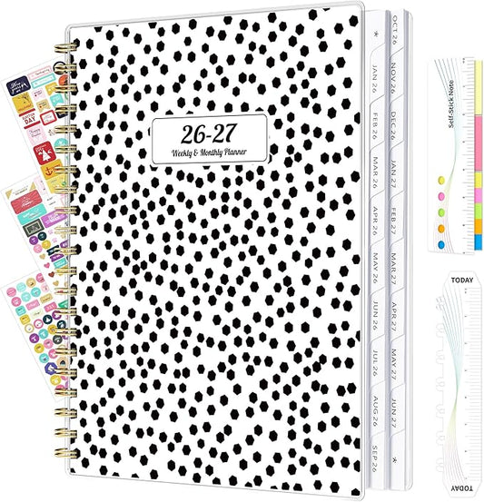 Ospelelf 2026 2027 Planner Weekly and Monthly Calendar Spiral Bound, A4 Office Supplies For Women & Men, 18 Months PVC Cover Life Planners with Stickers Polka Dots