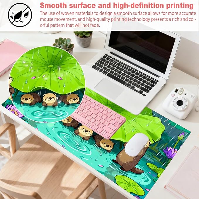 Nuxovilar Professional Large Mouse Pad & Computer Game Mouse Mat (35.4x15.7IN, Otters Under Lotus Leaf Art) (90 * 40cm Otters & Lotus Leaf)