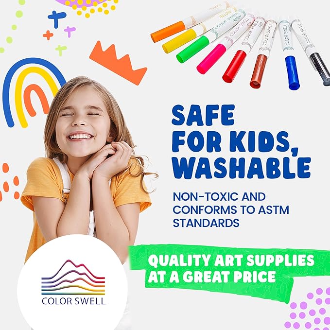 Color Swell Washable Bulk Markers 72 Packs 8 Count Vibrant Colors 288 Total Markers Bulk Perfect for Teachers, Kids and Classrooms