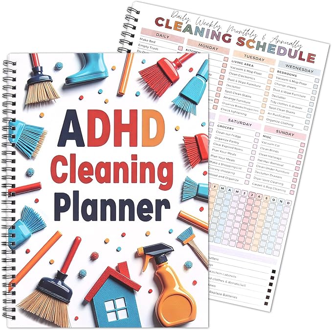 Adhd Cleaning Planner for Adults and Teens Adhd Cleaning and Organizing Planner Cleaning Schedule and Checklist Notebook List Daily Weekly Monthly for Home Chore Chart Adhd Daily Planner