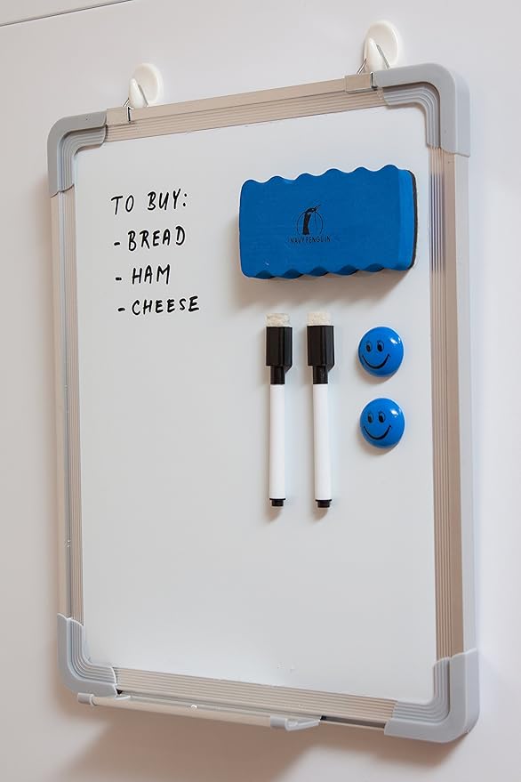 Whiteboard Set - 12 x 15 in Dry Erase Board with 1 Magnetic Dry Eraser, 4 Dry Wipe Markers and 4 Magnets - Small White Board Wall Hanging Marker Board for Home and Office (12x15)