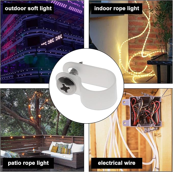 50Pcs 1/2 Inch Rope Light P-Style Clips with Screws, Cable Clip Wire Clamp Cable Organizer Cord Holder for Wire Management