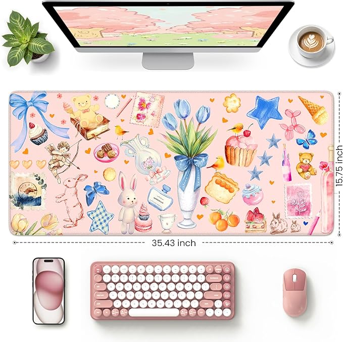 iCasso Extra Large Mouse Pad, Desk Pad Mat,Office Matt for Desktop Protector, Anti-Slip XXL Big Mousepad with Stitched Edges for Laptop Computer Keyboard (Pink)