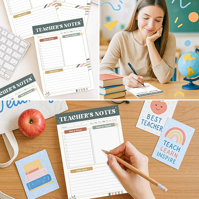 Teacher Gifts, Gifts for New Teachers, Modern Boho Teacher Notepad, To-Do List Notepad, Stationery Must-Have Supplies for Preschool, Elementary, Middle, and High School Teachers