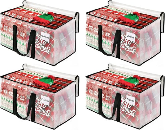 BlissTotes Moving Bags, 125L 4-Pack Storage Bags, Moving Box Heavy Duty Extra Large, Moving Totes with Zipper, Reinforced Handles Boxes for Packaging Moving, Decorative Wreath Storage