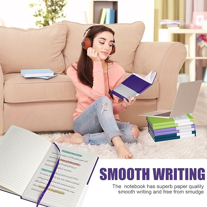 Lined Journal Notebook, 6Pack Hardcover Notebook for Men & Women – Journals for Writing, Work, School, Home & Daily Notes, 160 Pages – Medium A5, 5.7"x8", 100 gsm Thick Paper (Purple)