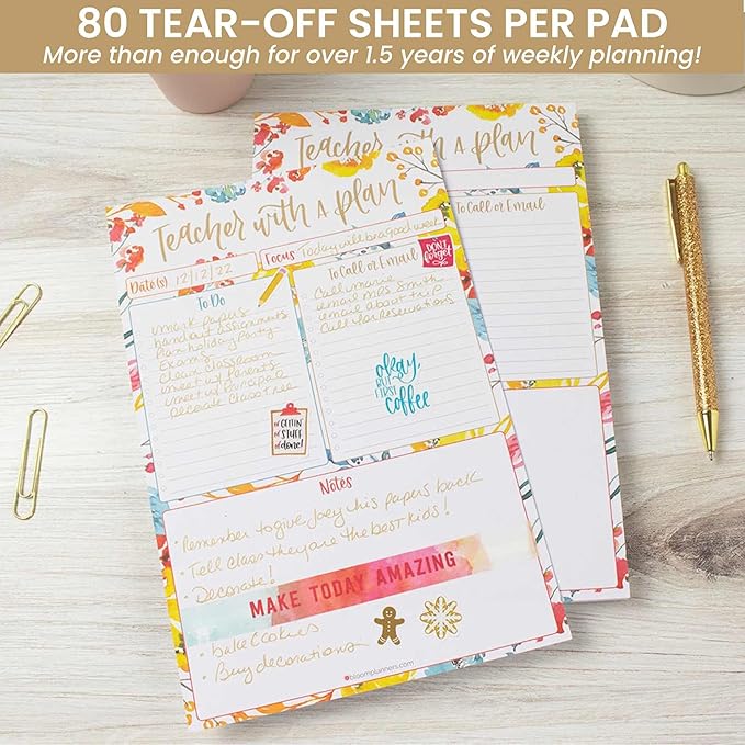 bloom daily planners Teacher To-Do List Planning Pad - Teacher Appreciation Gift | Daily and Weekly Organizer - 80 Sheets Tear-Off Notepad for Classroom or Home School (6” x 9”) - Happy Blooms