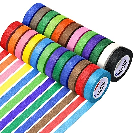 24 Rolls Bulk Colored Masking Tape for Art, 0.6 inch x 360 Yards for Crafts, Labeling, DIY Decorative, colored painters tape, Rainbow Colors Tape for General Use Projects, Easy Tear No Residue