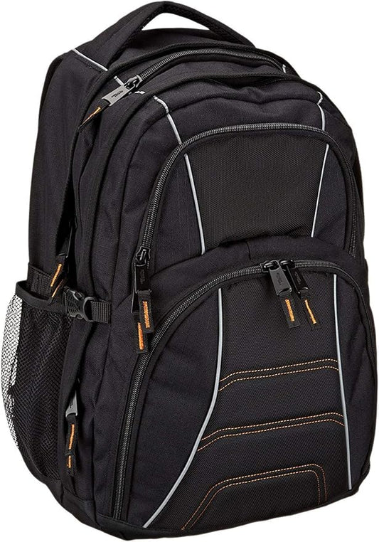 Amazon Basics Padded Laptop Backpack with Water Bottle Pockets, Travel Work Bag with Compartments, Fits Up to 17-Inch Laptops, Black
