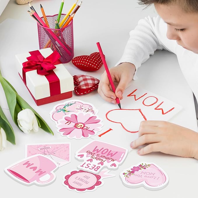 9 Packs Happy Mother's Day Sticky Notes Pink Flower Bouquet Humming Bird Heart Shaped Self-Stick Writing Notepads Mini Adhesive Memo Pads Reminder Love Best Mom Ever Birthday Gift from Son Daughter