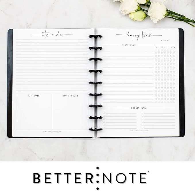 BetterNote Keeping Track Refill Pages for Discbound Notebook, Habit Tracker, Fits Disc TUL, Daily Weekly To Do, Happy Planner, ARC, Levenger Circa, Talia (Modern- 12 months, 9-Disc, 7"x9.25")