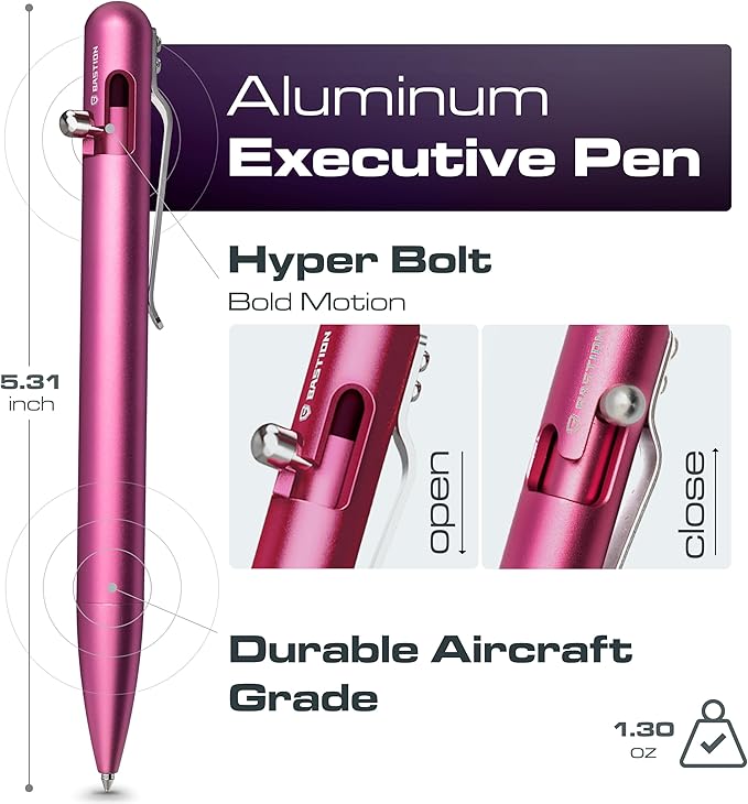 BASTION® Luxury Bolt Action Pen, Durable Professional Ballpoint Pen with Fine Tip, EDC Pen, Ink Refillable Pen for Birthday Gift, Travel Pen for School and Work