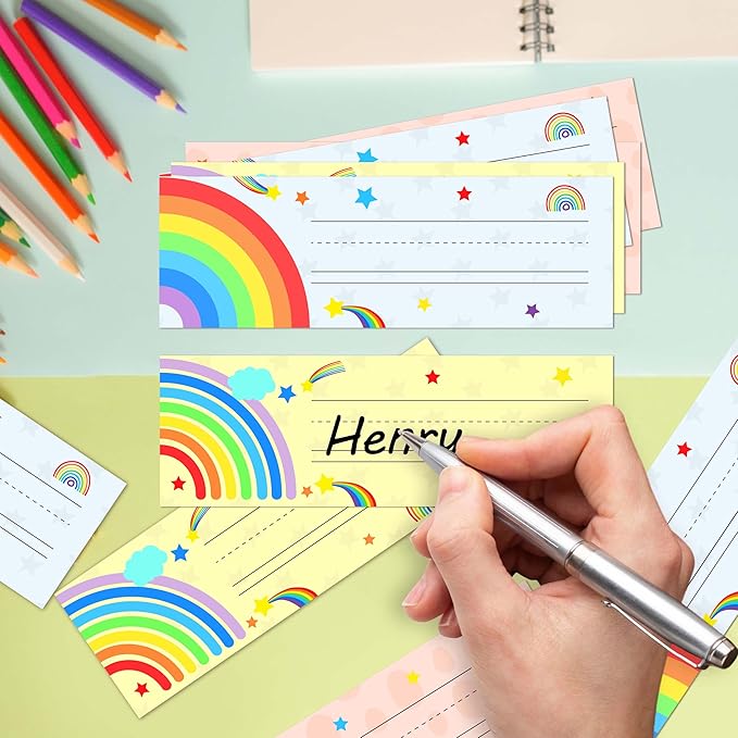 Name Tags for Classroom Cubbies, 30 Rainbow Name Plates for Desks, Back to School Self Adhesive Name Tags Sticker for Teachers Elementary - A05
