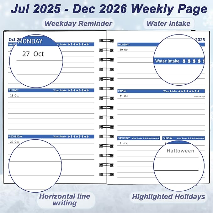Daily Planner 2025-2026, Weekly & Monthly Planner from Jul 2025-Dec 2026, 18 Month Academic Calendar with Tabs, A5 Size, Black