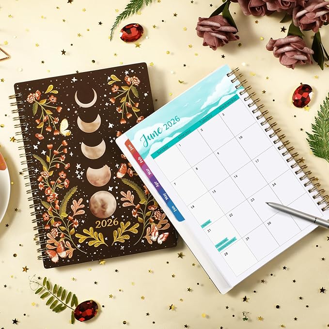 2026 Planner - 2026 Planner Weekly and Monthly, JAN. 2026 - DEC. 2026, 6.3" x 8.4", 2026 Planners with Tabs, Twin-Wire Binding, Inner pocket, Planner organizer - Moon