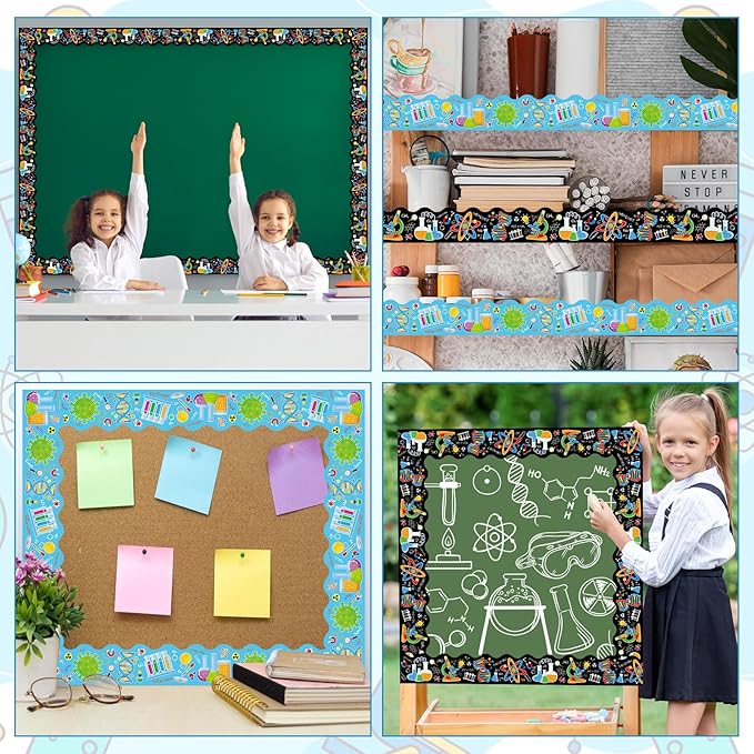 2 Rolls Science Bulletin Board Borders, 65.6 Ft Science Lab Scalloped Border Trim Scientific Theme Classroom Bulletin Board Border Trim for Back to School Classroom Wall Chalkboard Decor