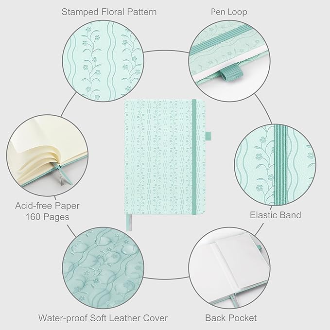 &And Per Se Bullet Dotted Journal, A5 Hardcover Aesthetic Notebook – 160 Pages 100gsm Thick Dot Grid Paper, 3 Sticker Sheets – Gift-Ready Journaling Kit for Women (Light Blue)