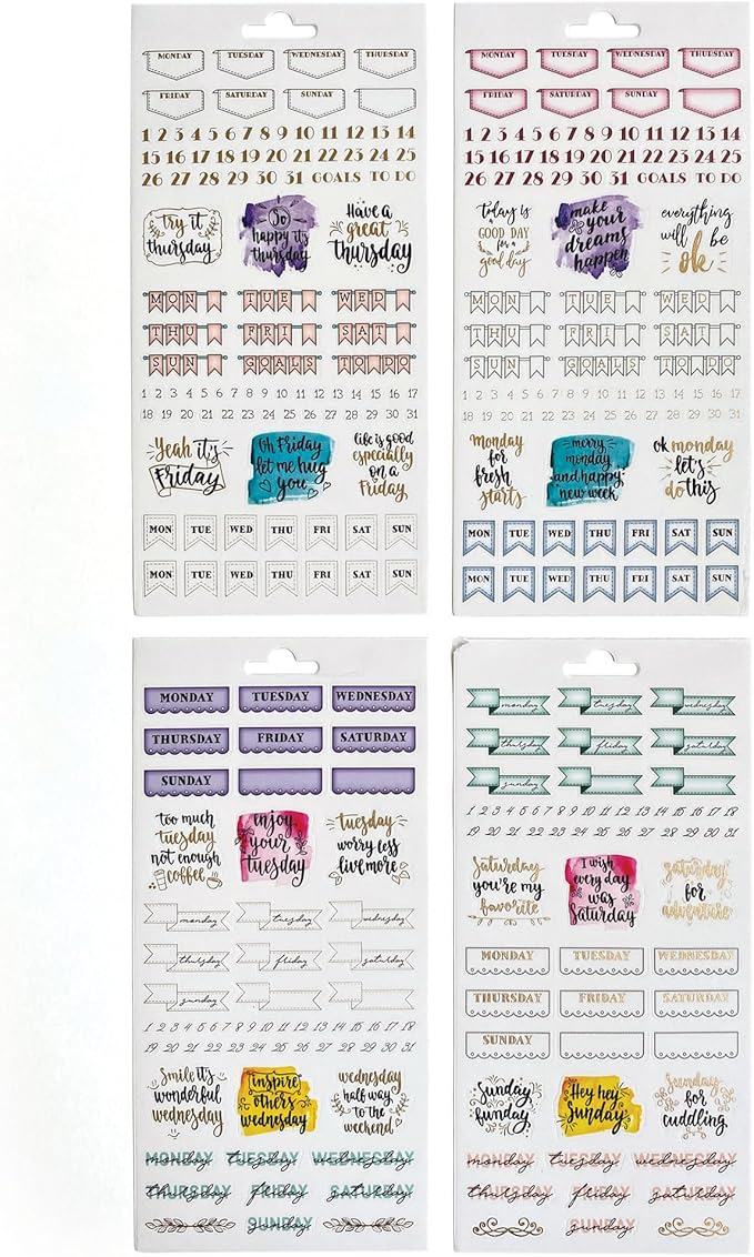 Paper House Productions Planner Sticker Pack of 4 Sticker Sheets for Planners, Journaling and Crafting - Days of The Week