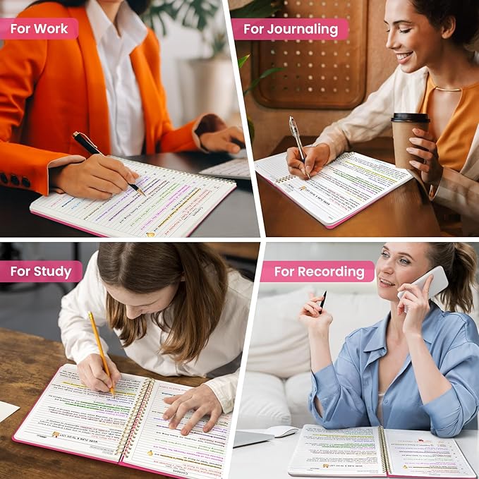 Taja Spiral Lined Notebook, 8.5"x11" Notebooks for Work, Large A4 Journal for Women & Men, College Ruled Journaling Notebook for Writing, Plastic Cover Spiral Journal, Berry Pink