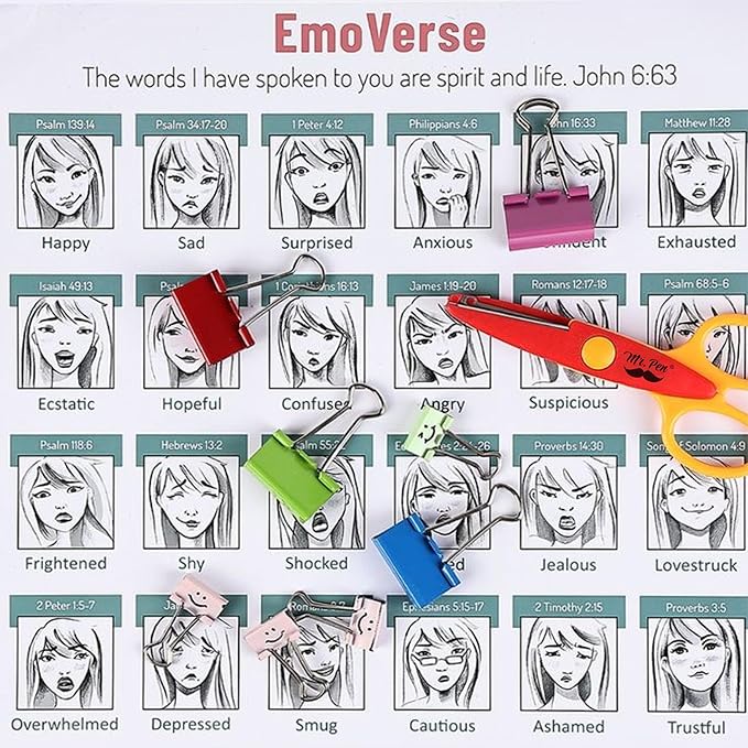 Mr. Pen EmoVerse Magnet Feeling Chart with Bible Verse Guide, 14.5"x11.4", Emotions Chart for Kids and Adults, 30 Different Feelings